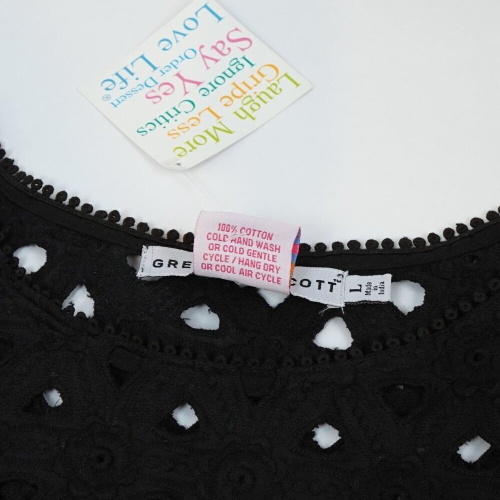 Gretchen Scott Pizelle Dress 3/4 Sleeve Eyelet Lace Black - Large - Picture 4 of 5
